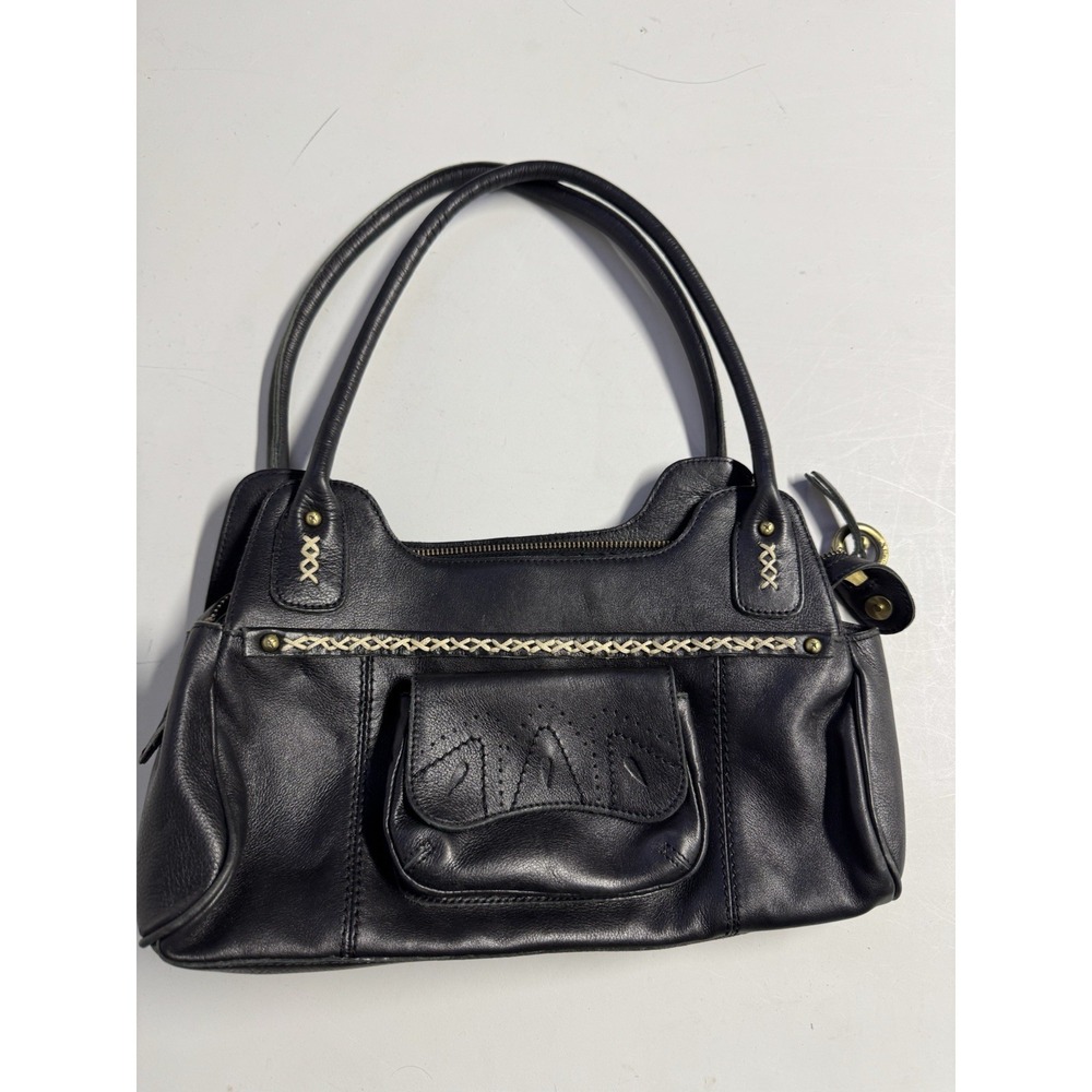 Pikolinos Shoulder Bag Purse Black Leather Boho Western Biker Moto Old Money